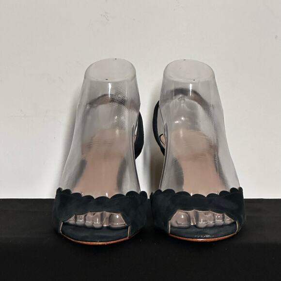 Pelle Moda Slingback Open Toe Black Sued Kitten Heel Pumps Size 7.5 - Picture 4 of 8